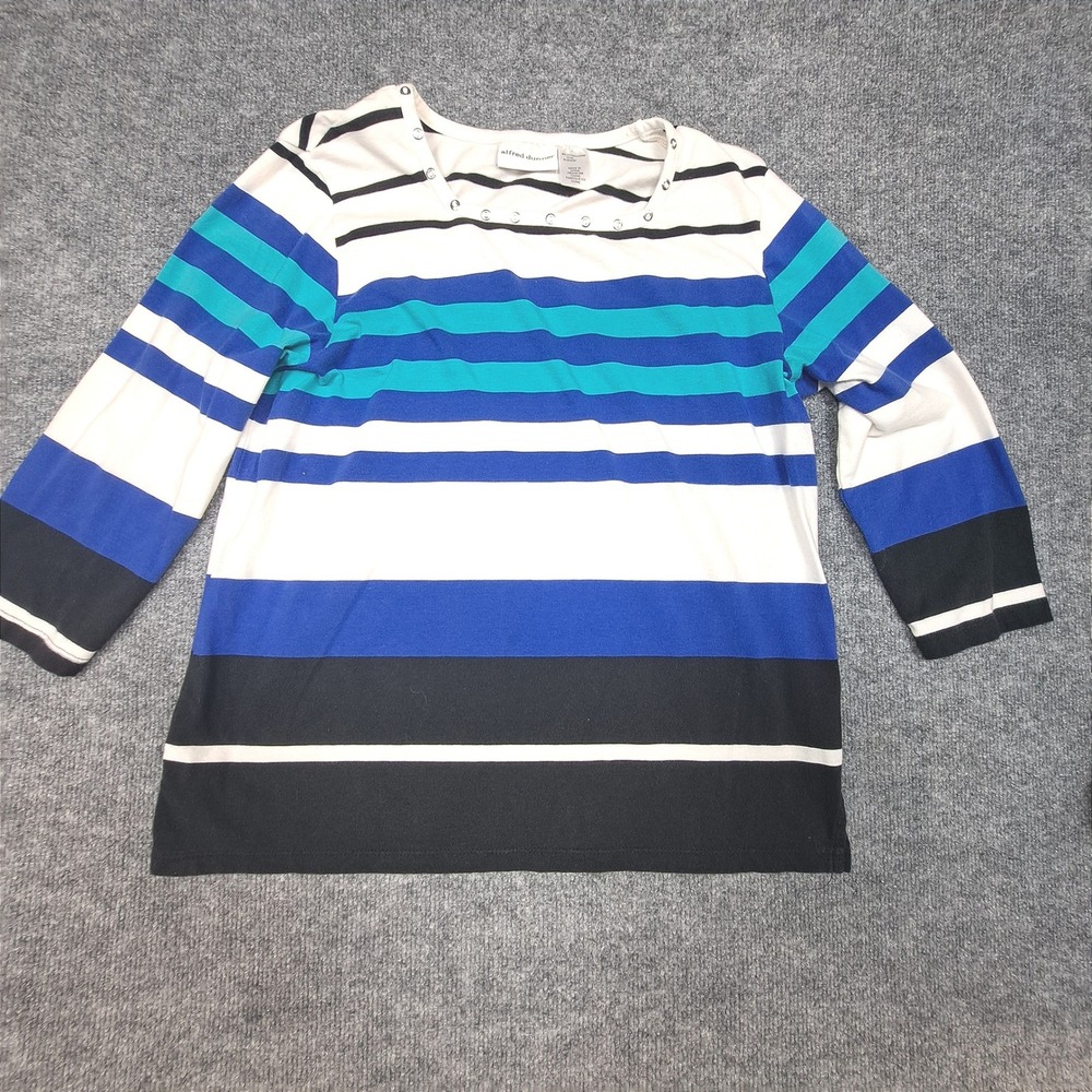 Alfred Dunner Womens Small Blue Striped 3/4 Sleeve Grommet Neck Top RN19232